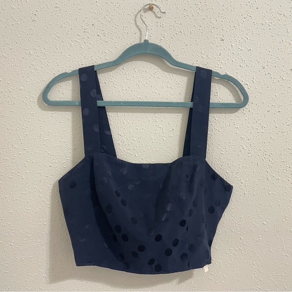 Lavender Brown Polka Dot Cropped Top - Navy Blue - Size L - NWT - Picture 2 of 12